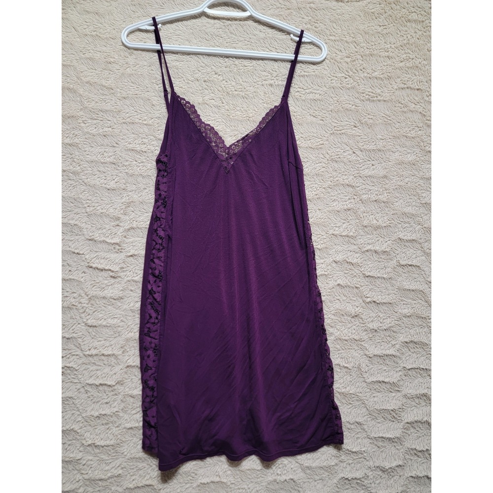Victorias Secret Purple Lace Trim Chemise Nightgown Strappy Back Small